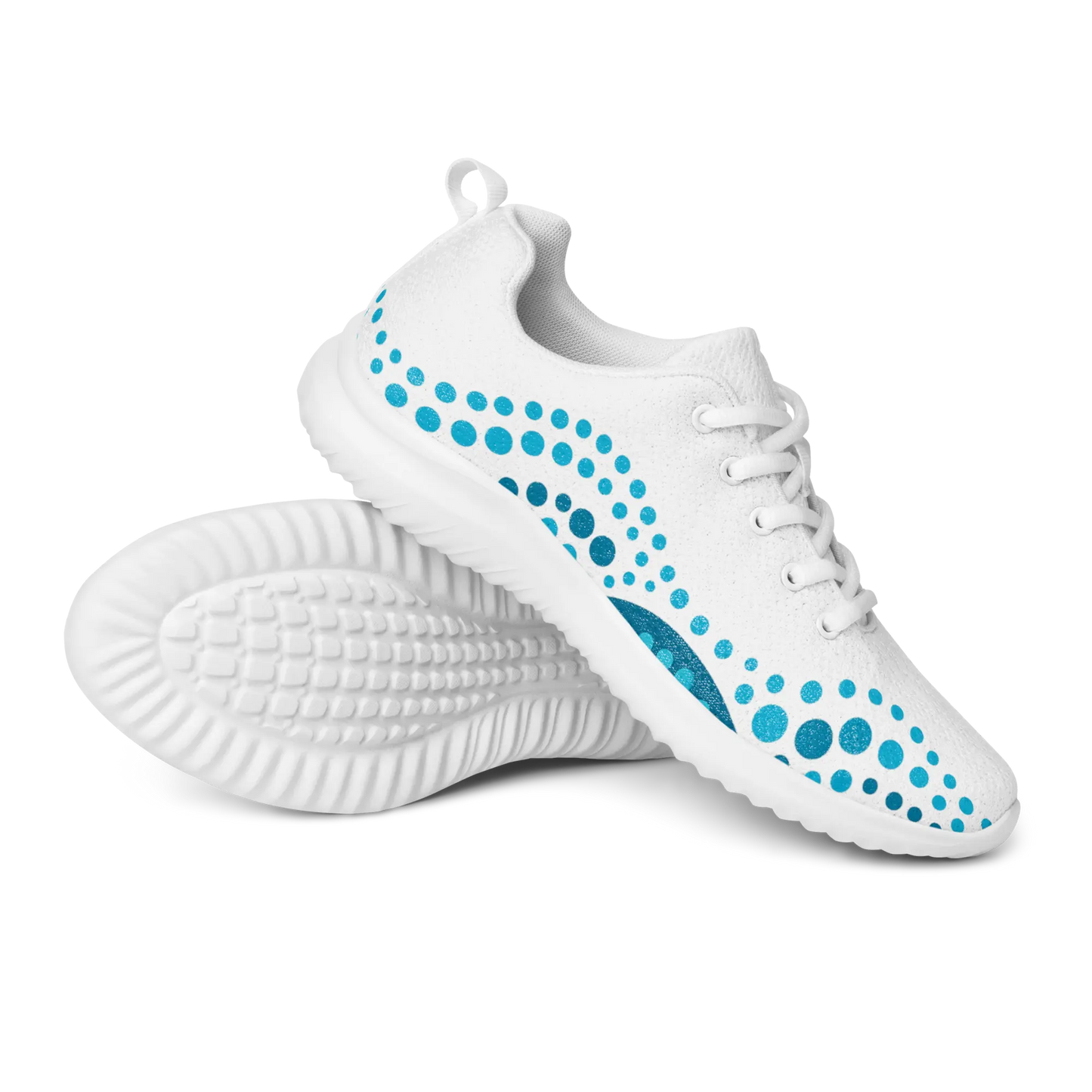 White athletic shoes with blue indigenous dot art pattern – Ocean Flow design