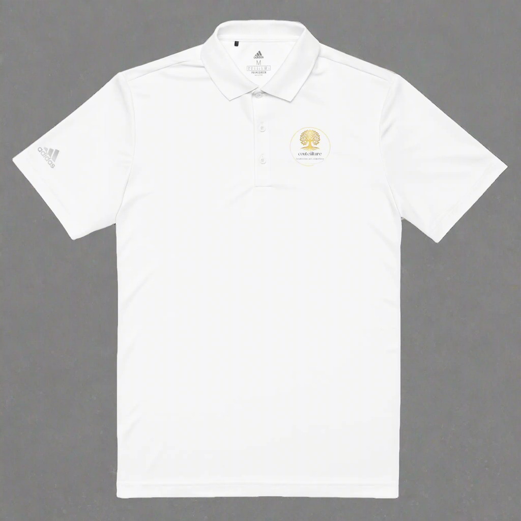 White adidas® Performance Polo with CoutCülture Design