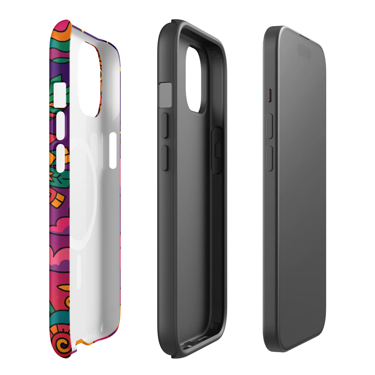 Colorful Aztec spirit bird iPhone case with tribal design and pyramid, MagSafe compatible