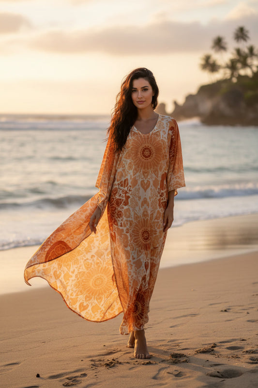Luxury ethnic kaftan dress with cultural pattern