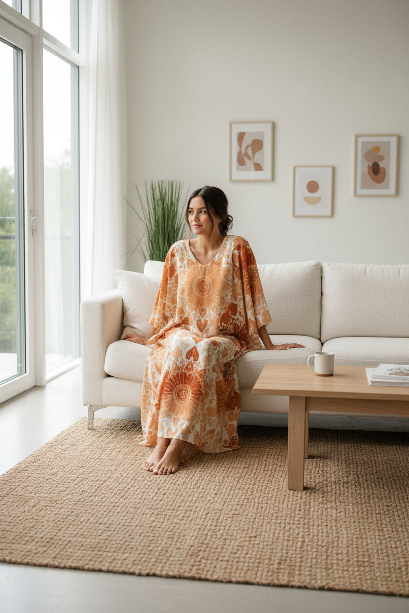 Luxury ethnic kaftan dress with cultural pattern