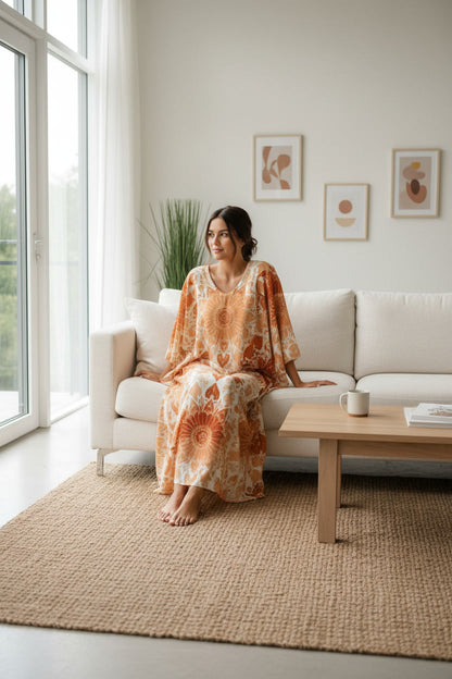Luxury ethnic kaftan dress with cultural pattern
