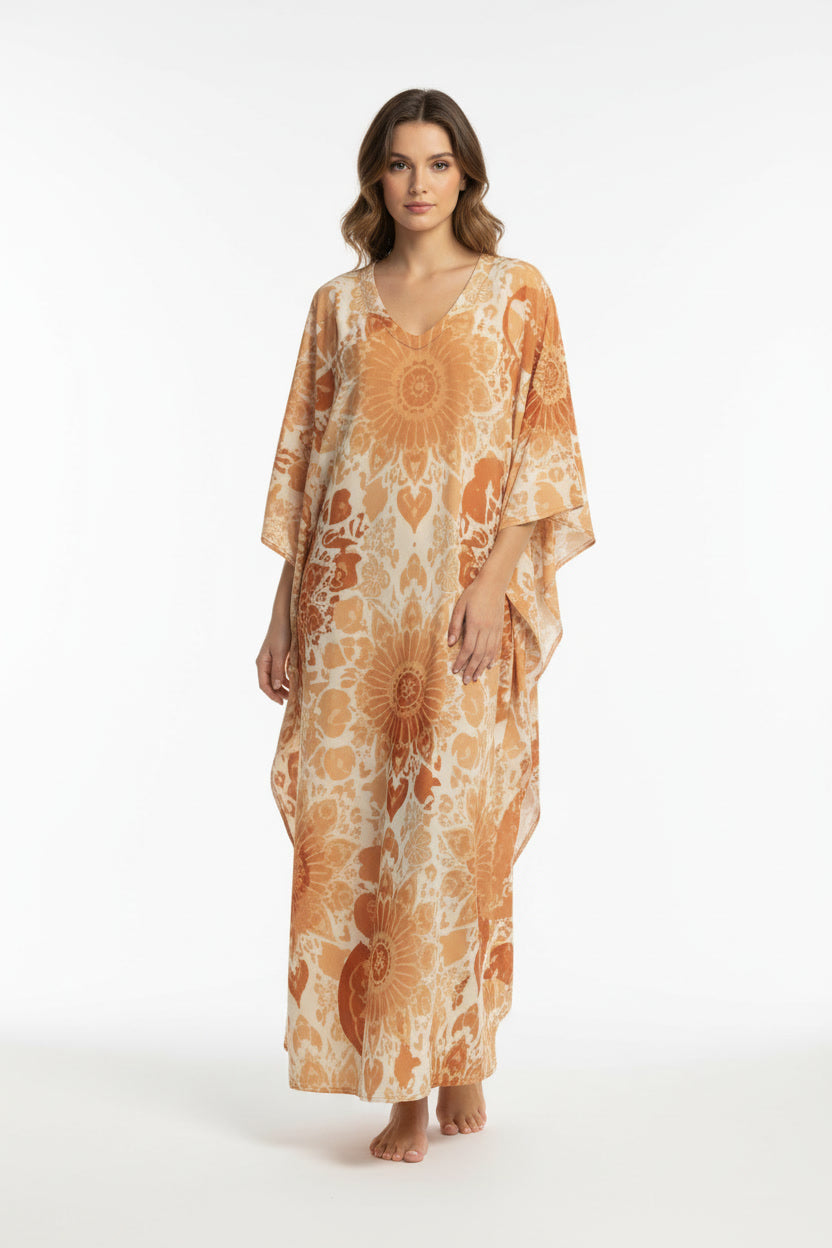 Luxury ethnic kaftan dress with cultural pattern