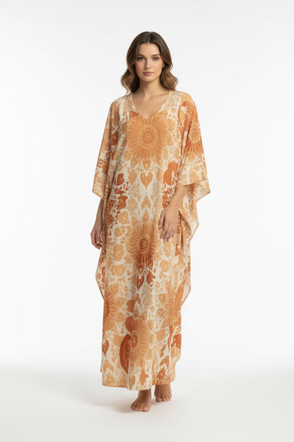 Luxury ethnic kaftan dress with cultural pattern
