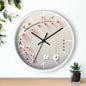 Japanese wall clock with minimalist cherry blossom design, featuring pink sakura flowers on a soft white background in a circular layout