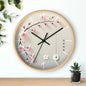 Japanese wall clock with minimalist cherry blossom design, featuring pink sakura flowers on a soft white background in a circular layout