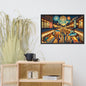 Framed Japanese summer festival art print featuring fireworks, lanterns, and night street scene. Printed on matte paper with Ayous wood frame, ready to hang.
