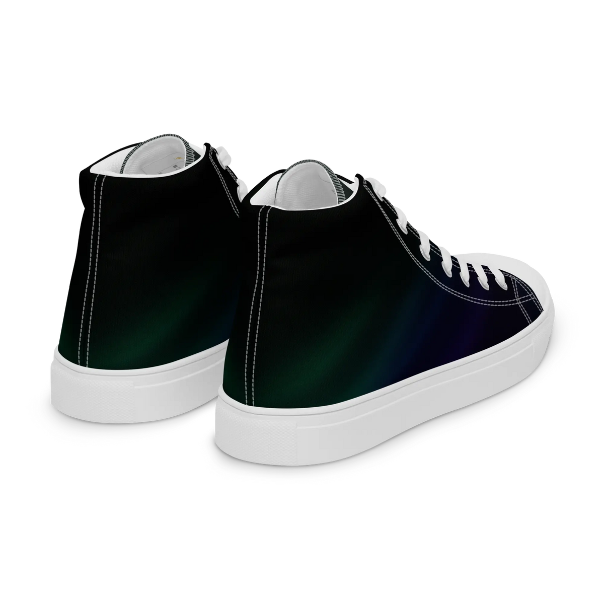 High-top canvas shoes with aurora borealis gradient design in green, blue, and purple