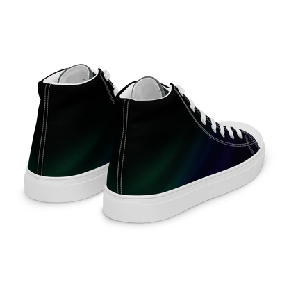 High-top canvas shoes with aurora borealis gradient design in green, blue, and purple