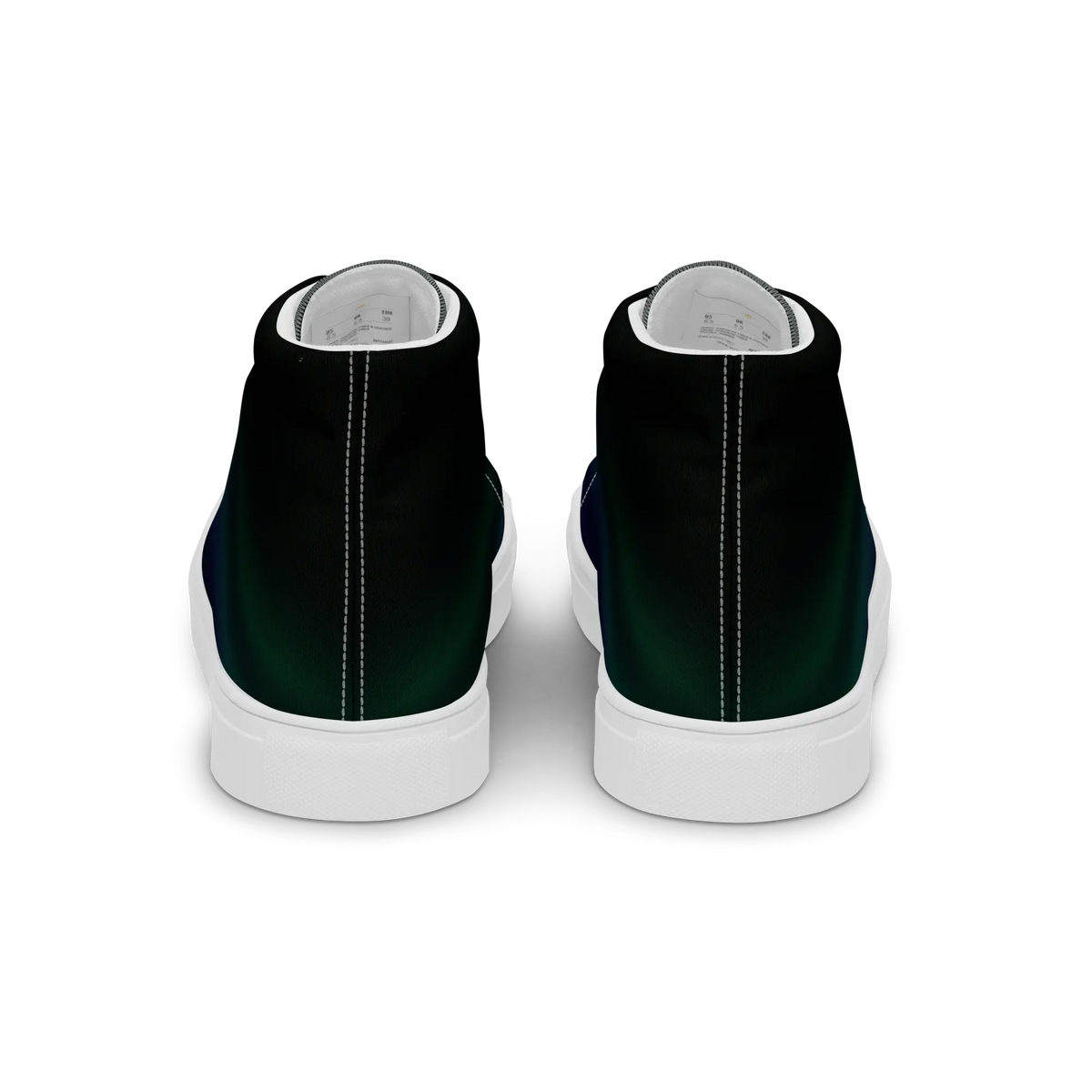 High-top canvas shoes with aurora borealis gradient design in green, blue, and purple