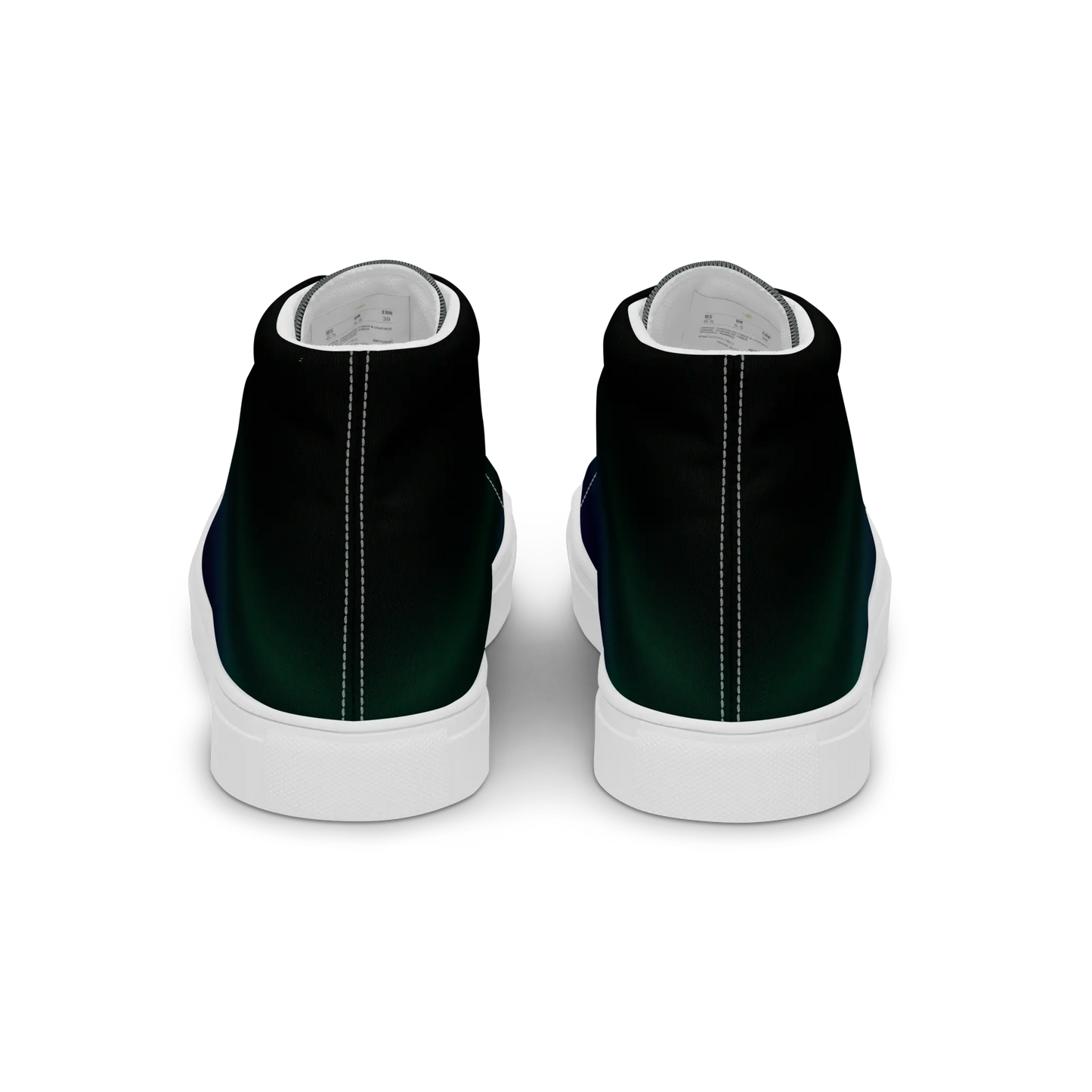 High-top canvas shoes with aurora borealis gradient design in green, blue, and purple