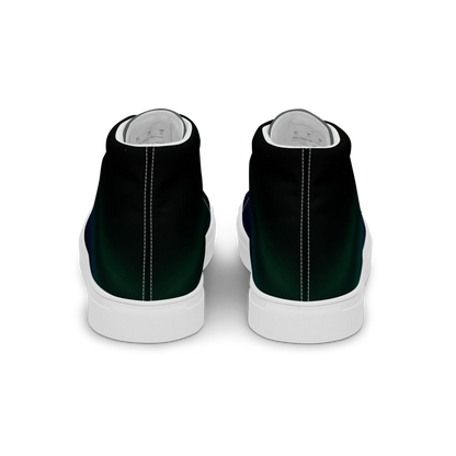 High-top canvas shoes with aurora borealis gradient design in green, blue, and purple