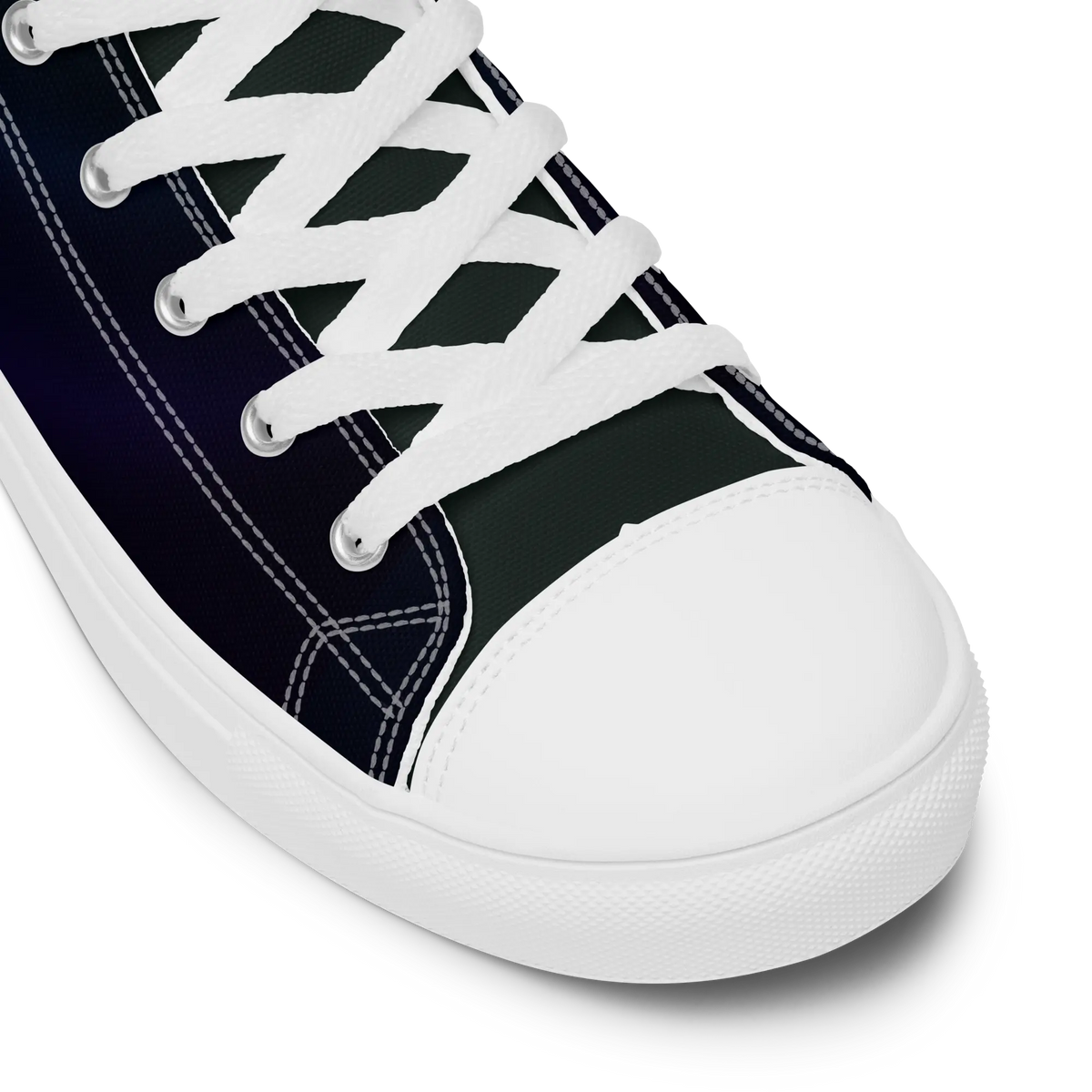 High-top canvas shoes with aurora borealis gradient design in green, blue, and purple
