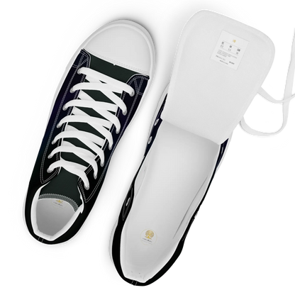 High-top canvas shoes with aurora borealis gradient design in green, blue, and purple