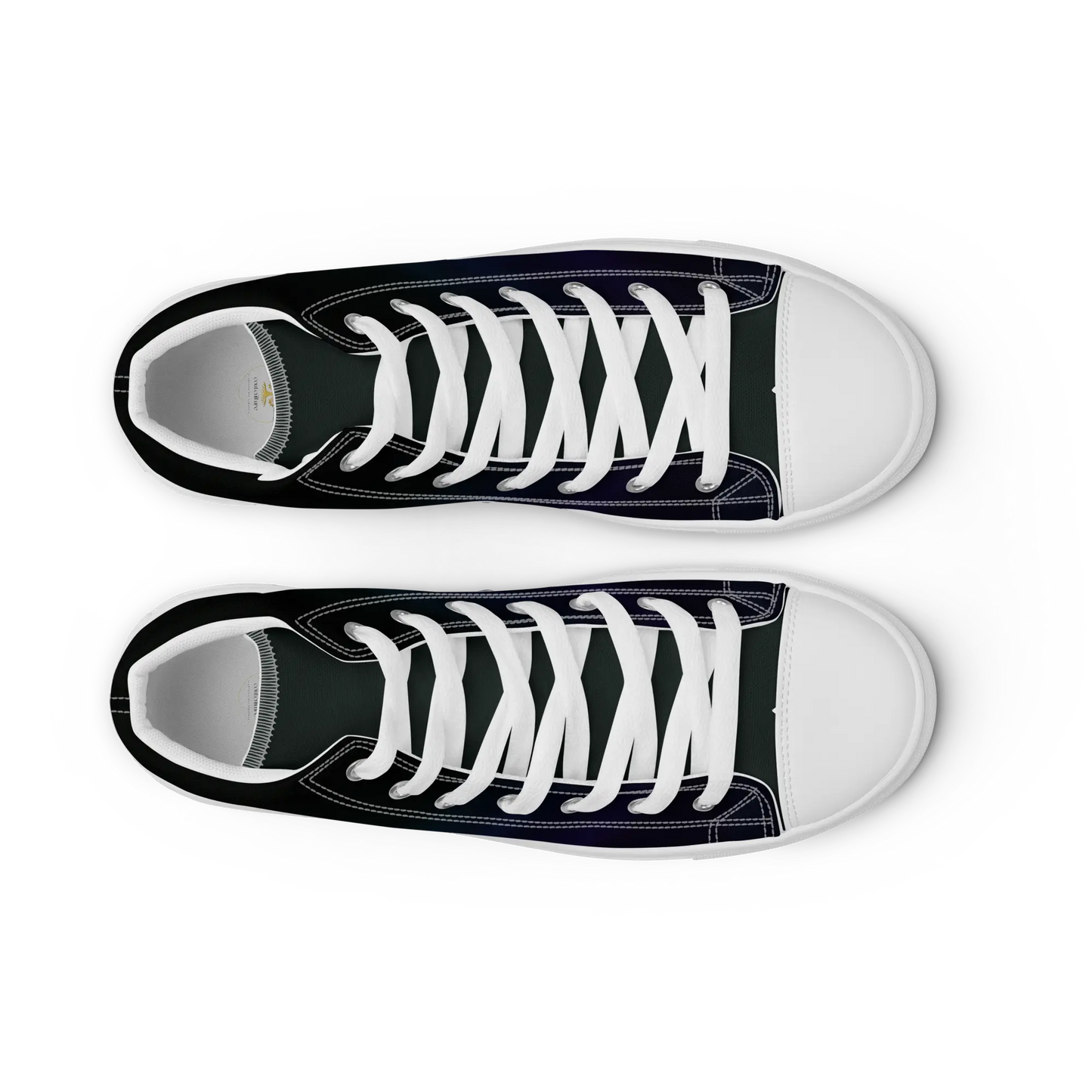 High-top canvas shoes with aurora borealis gradient design in green, blue, and purple