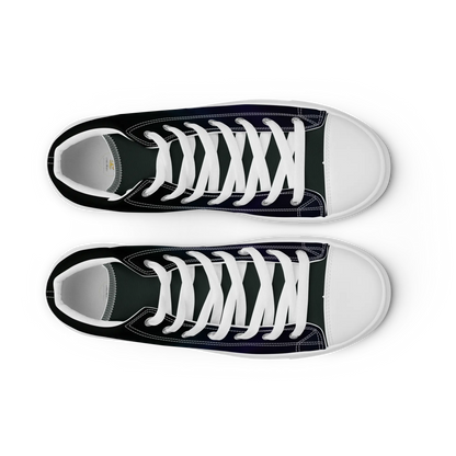 High-top canvas shoes with aurora borealis gradient design in green, blue, and purple