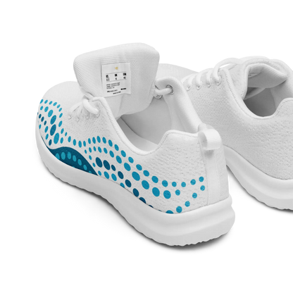 White athletic shoes with blue indigenous dot art pattern – Ocean Flow design