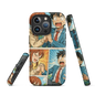 Romantic manga-style iPhone case with comic panel scene of a boy and girl holding hands in school uniforms, compatible with iPhone 14–16.