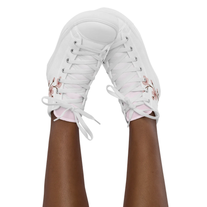 White canvas high-top shoes with Japanese cherry blossom design (sakura)