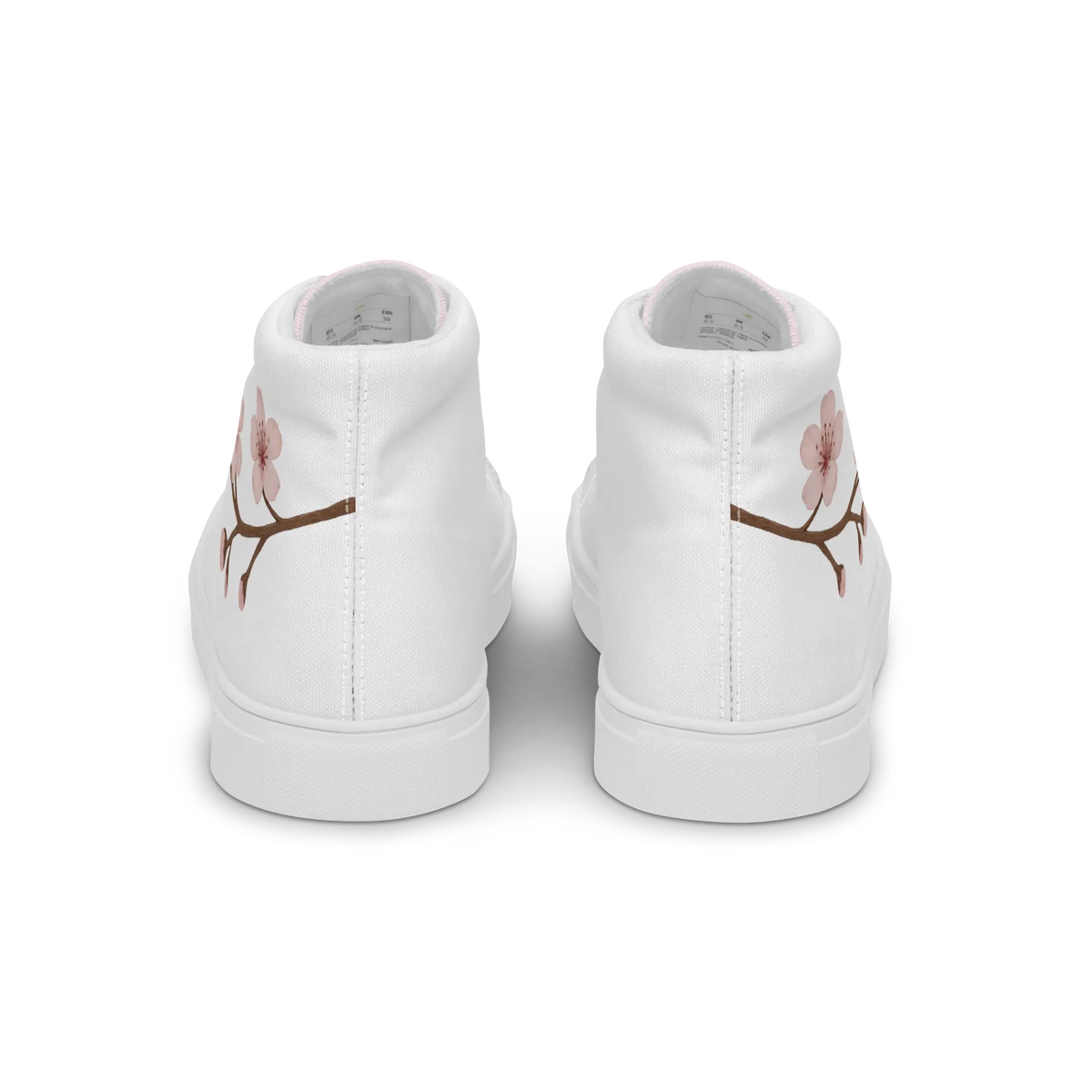 White canvas high-top shoes with Japanese cherry blossom design (sakura)