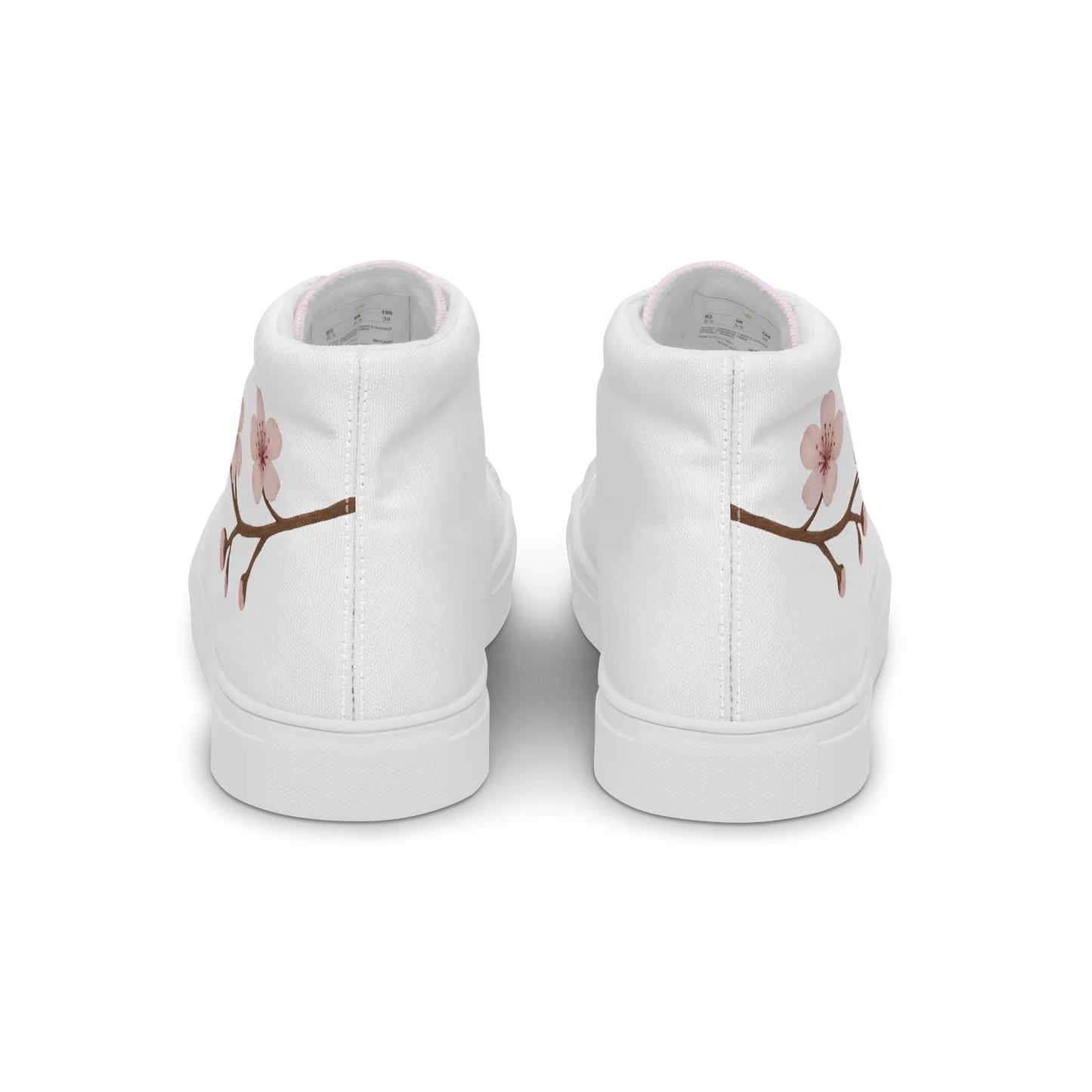 White canvas high-top shoes with Japanese cherry blossom design (sakura)