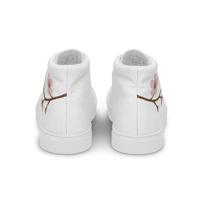 White canvas high-top shoes with Japanese cherry blossom design (sakura)