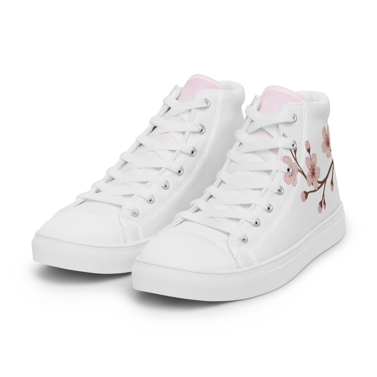 White canvas high-top shoes with Japanese cherry blossom design (sakura)