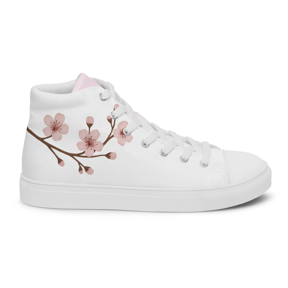 White canvas high-top shoes with Japanese cherry blossom design (sakura)