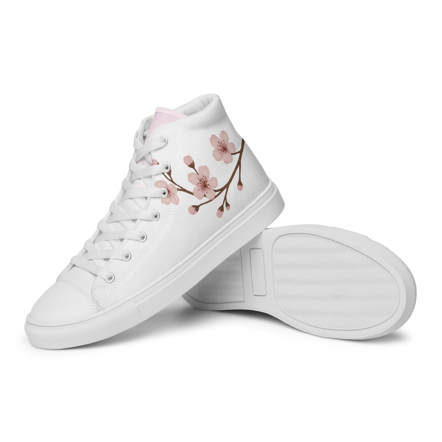 White canvas high-top shoes with Japanese cherry blossom design (sakura)