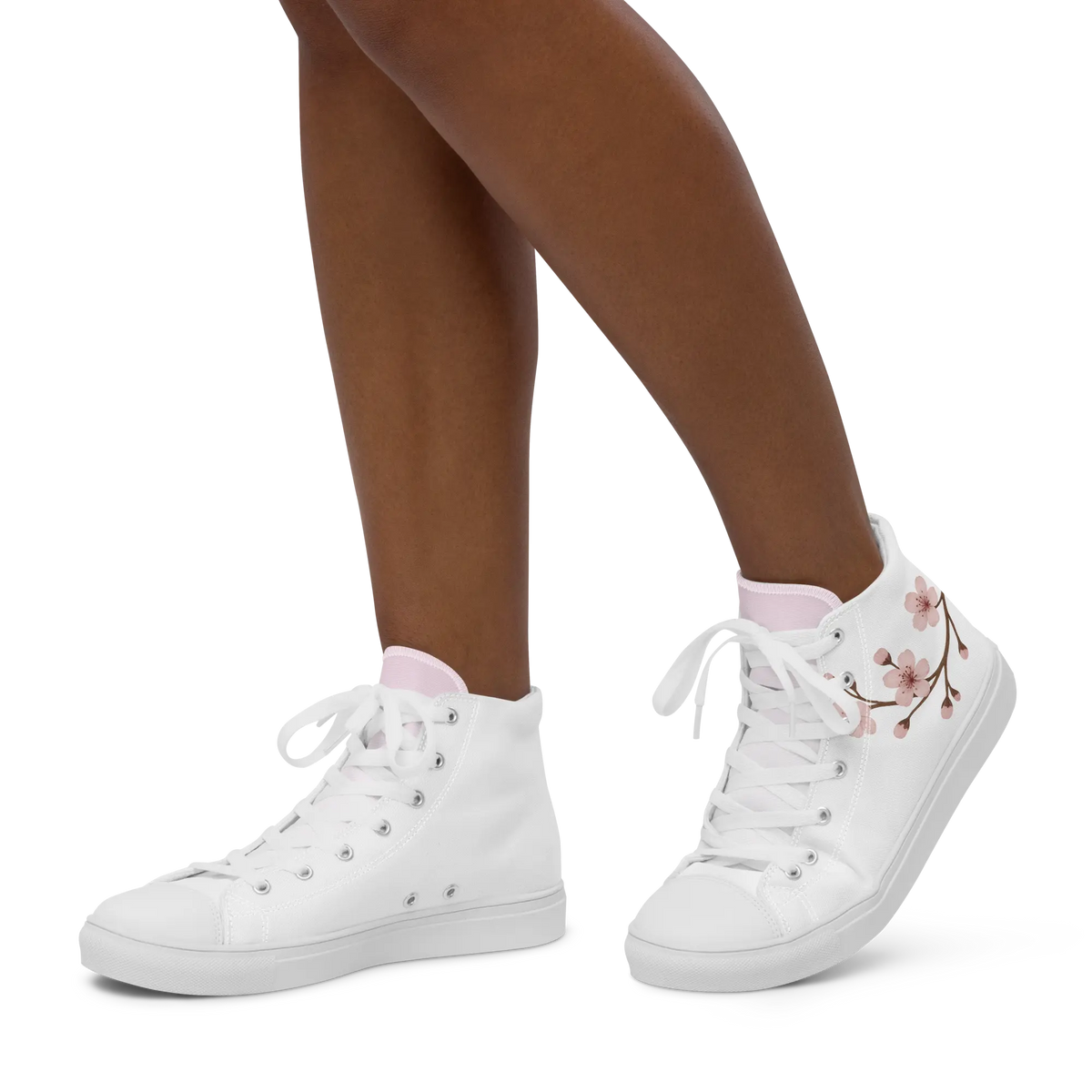 White canvas high-top shoes with Japanese cherry blossom design (sakura)
