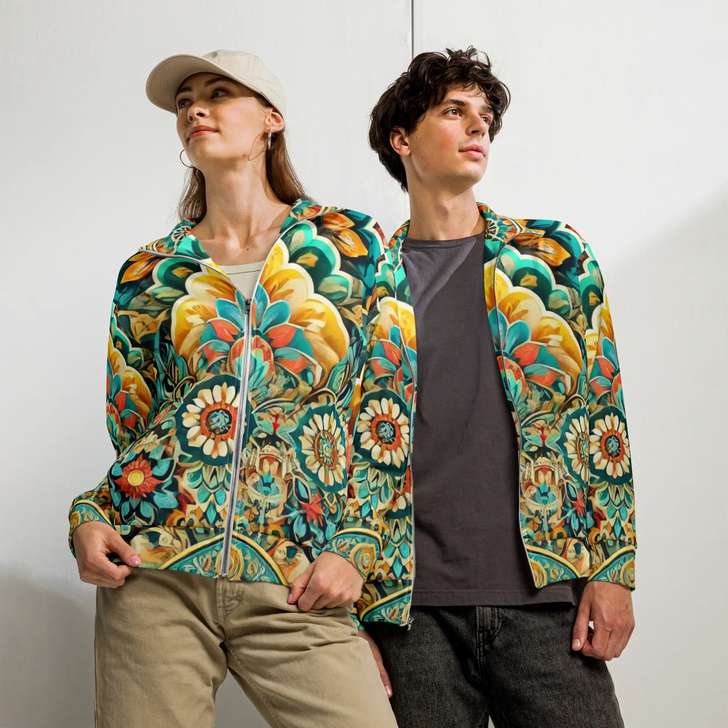 Unisex track jacket with oriental mandala design